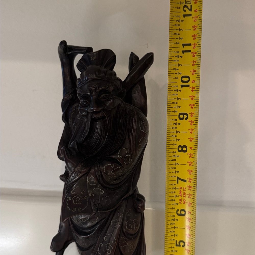 Vintage Hand-Carved Chinese Guan Yu Warrior God Statue, Dark Hardwood Sculpture - Picture 7 of 7